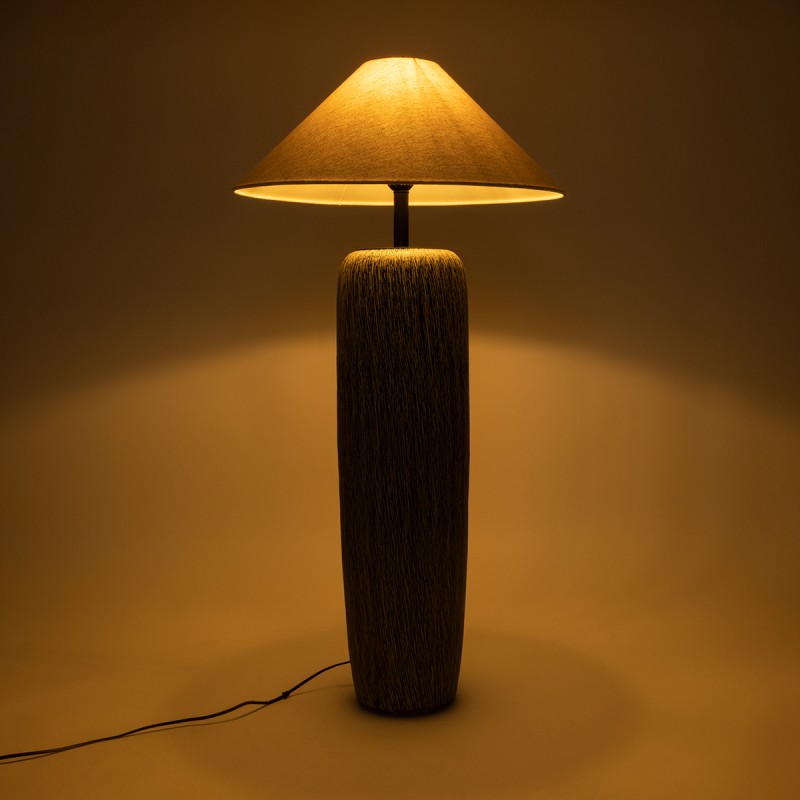 GloboStar® OLIANA 02315 Boho Επιδαπέδιο Φωτιστικό Μονόφωτο 1 x E27 AC220-240V IP20 - Φ55 x Υ110cm - Γκρι Ανθρακί Κεραμικό με Μπεζ Υφασμάτινο Καπέλο