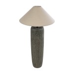 GloboStar® OLIANA 02315 Boho Επιδαπέδιο Φωτιστικό Μονόφωτο 1 x E27 AC220-240V IP20 - Φ55 x Υ110cm - Γκρι Ανθρακί Κεραμικό με Μπεζ Υφασμάτινο Καπέλο