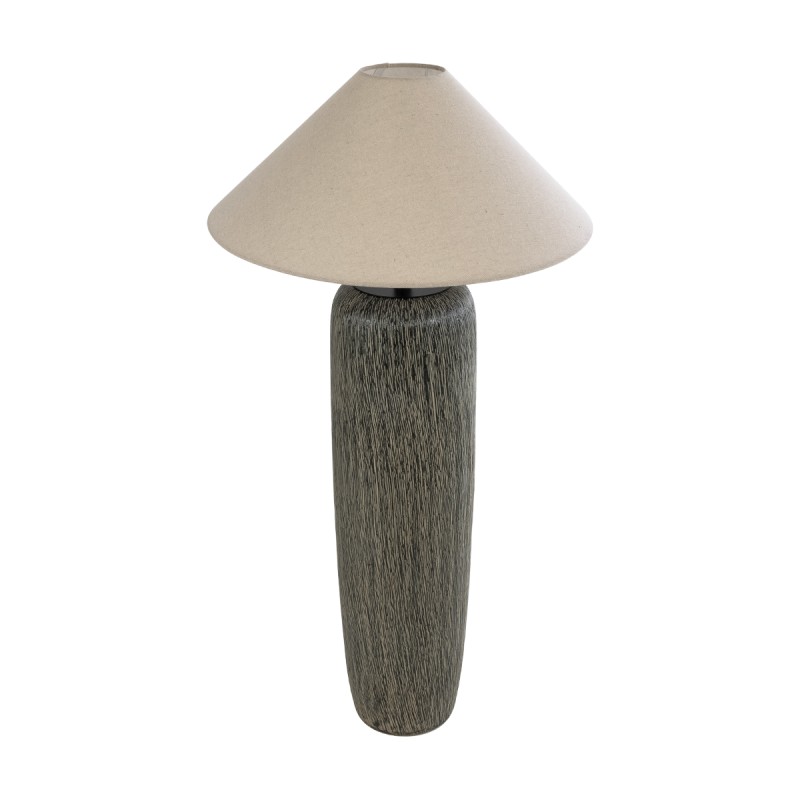 GloboStar® OLIANA 02315 Boho Επιδαπέδιο Φωτιστικό Μονόφωτο 1 x E27 AC220-240V IP20 - Φ55 x Υ110cm - Γκρι Ανθρακί Κεραμικό με Μπεζ Υφασμάτινο Καπέλο