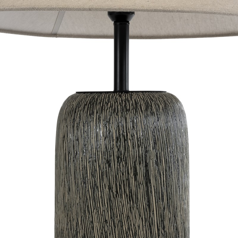 GloboStar® OLIANA 02315 Boho Επιδαπέδιο Φωτιστικό Μονόφωτο 1 x E27 AC220-240V IP20 - Φ55 x Υ110cm - Γκρι Ανθρακί Κεραμικό με Μπεζ Υφασμάτινο Καπέλο