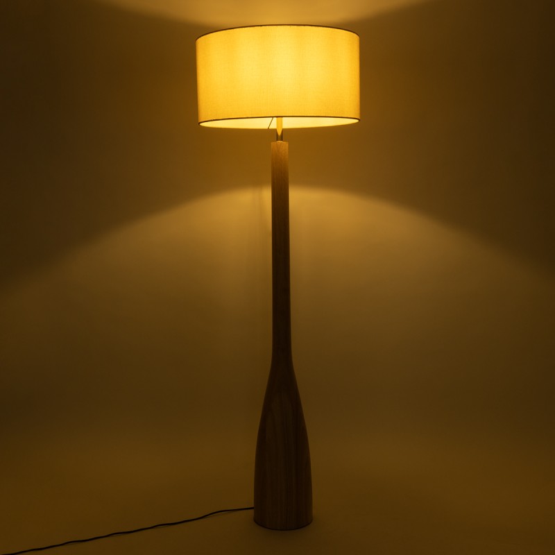 GloboStar® BERKBAY 02318 Boho Επιδαπέδιο Φωτιστικό Μονόφωτο 1 x E27 AC220-240V IP20 - Φ50 x Υ150cm - Μπεζ Ξύλινο με Μπεζ Υφασμάτινο Καπέλο