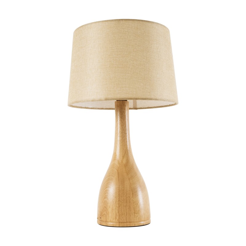 GloboStar® BERKBAY 02319 Boho Επιτραπέζιο Φωτιστικό Μονόφωτο 1 x E27 AC220-240V IP20 - Φ32 x Υ55cm - Μπεζ Ξύλινο με Μπεζ Υφασμάτινο Καπέλο