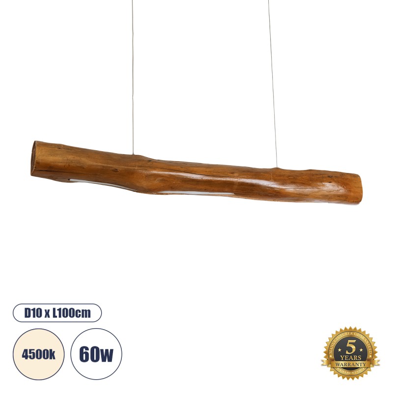 GloboStar® KATRINA 02320 Boho Κρεμαστό Φωτιστικό Οροφής LED 60W AC220-240V IP20 - Φ10 x Μ100cm - Μπεζ Ξύλινο - Φυσικό Λευκό 4500K