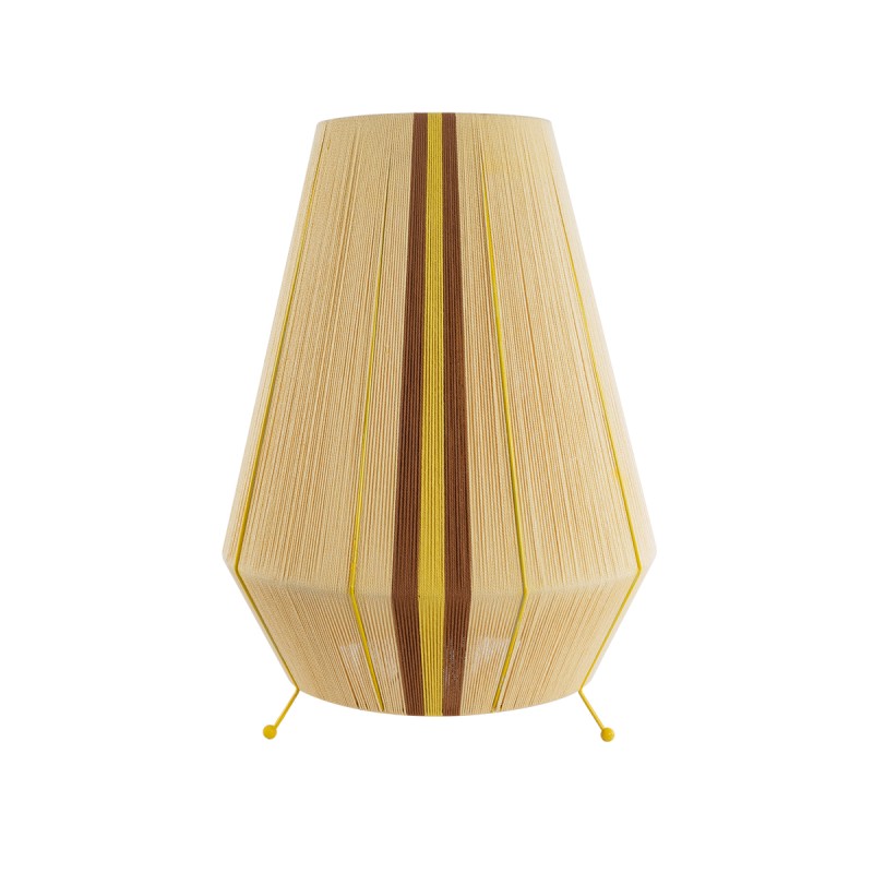 GloboStar® SALERNO 02331 Boho Επιδαπέδιο Φωτιστικό Μονόφωτο 1 x E27 AC220-240V IP20 - Φ50 x Υ70cm - Μπεζ με Καφε και Κίτρινο Λεπτό Νήμα Βαμβακερό Πλέγμα