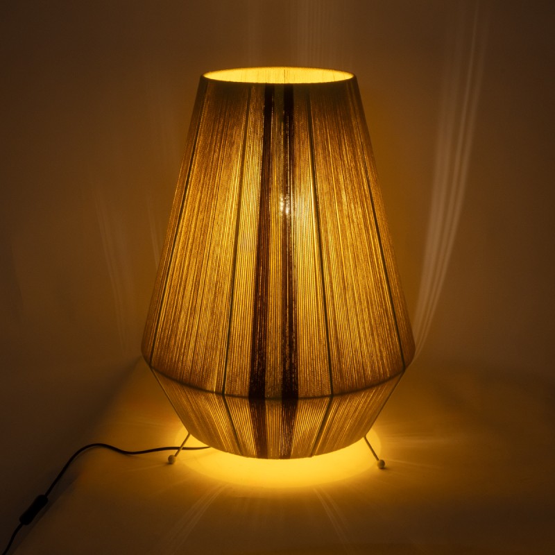 GloboStar® SALERNO 02331 Boho Επιδαπέδιο Φωτιστικό Μονόφωτο 1 x E27 AC220-240V IP20 - Φ50 x Υ70cm - Μπεζ με Καφε και Κίτρινο Λεπτό Νήμα Βαμβακερό Πλέγμα