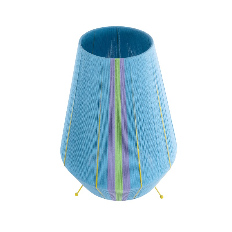 GloboStar® SALERNO 02333 Boho Επιδαπέδιο Φωτιστικό Μονόφωτο 1 x E27 AC220-240V IP20 - Φ50 x Υ70cm - Γαλάζιο με Μωβ και Πράσινο με Κίτρινες Λεπτομέριες Λεπτό Νήμα Βαμβακερό Πλέγμα