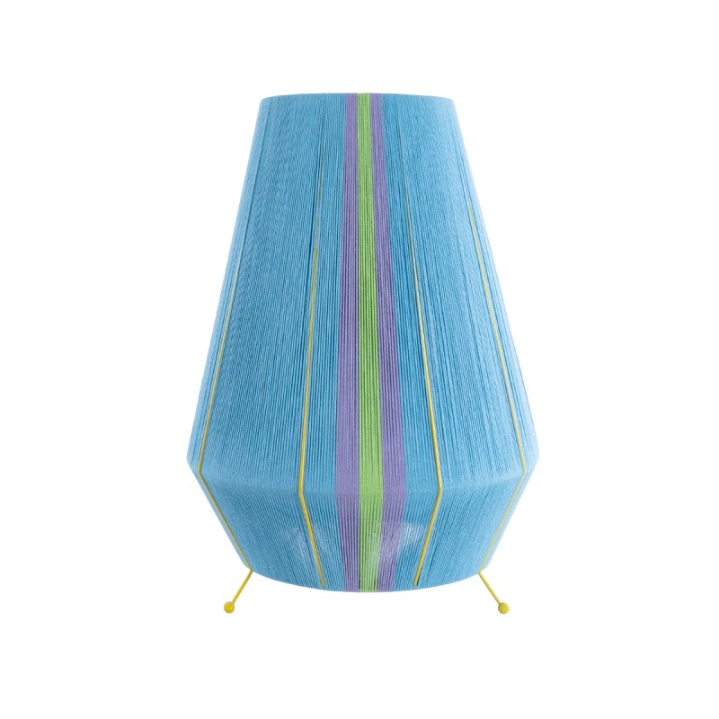 GloboStar® SALERNO 02333 Boho Επιδαπέδιο Φωτιστικό Μονόφωτο 1 x E27 AC220-240V IP20 - Φ50 x Υ70cm - Γαλάζιο με Μωβ και Πράσινο με Κίτρινες Λεπτομέριες Λεπτό Νήμα Βαμβακερό Πλέγμα