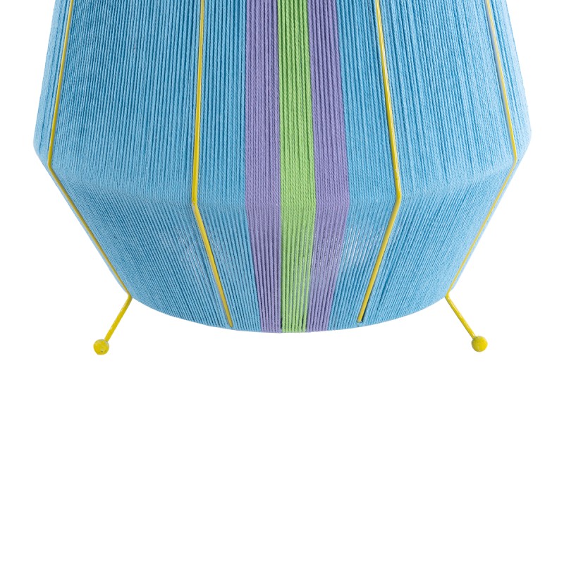 GloboStar® SALERNO 02333 Boho Επιδαπέδιο Φωτιστικό Μονόφωτο 1 x E27 AC220-240V IP20 - Φ50 x Υ70cm - Γαλάζιο με Μωβ και Πράσινο με Κίτρινες Λεπτομέριες Λεπτό Νήμα Βαμβακερό Πλέγμα