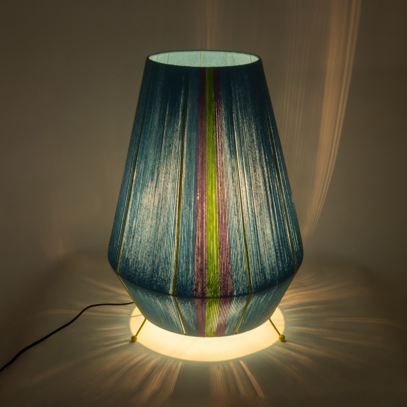 GloboStar® SALERNO 02333 Boho Επιδαπέδιο Φωτιστικό Μονόφωτο 1 x E27 AC220-240V IP20 - Φ50 x Υ70cm - Γαλάζιο με Μωβ και Πράσινο με Κίτρινες Λεπτομέριες Λεπτό Νήμα Βαμβακερό Πλέγμα