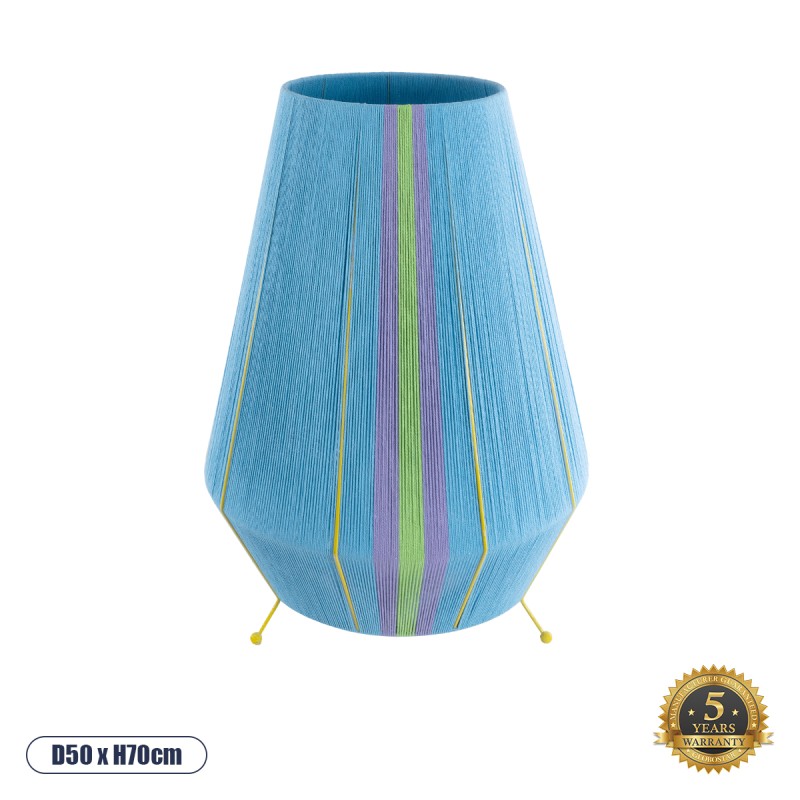 GloboStar® SALERNO 02333 Boho Επιδαπέδιο Φωτιστικό Μονόφωτο 1 x E27 AC220-240V IP20 - Φ50 x Υ70cm - Γαλάζιο με Μωβ και Πράσινο με Κίτρινες Λεπτομέριες Λεπτό Νήμα Βαμβακερό Πλέγμα
