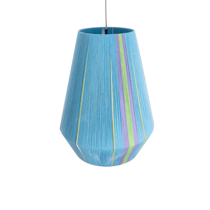 GloboStar® SALERNO 02336 Boho Κρεμαστό Φωτιστικό Οροφής Μονόφωτο 1 x E27 AC220-240V IP20 - Φ50 x Υ60cm - Γαλάζιο με Μωβ και Πράσινο με Κίτρινες Λεπτομέριες Λεπτό Νήμα Βαμβακερό Πλέγμα