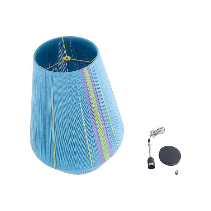 GloboStar® SALERNO 02336 Boho Κρεμαστό Φωτιστικό Οροφής Μονόφωτο 1 x E27 AC220-240V IP20 - Φ50 x Υ60cm - Γαλάζιο με Μωβ και Πράσινο με Κίτρινες Λεπτομέριες Λεπτό Νήμα Βαμβακερό Πλέγμα