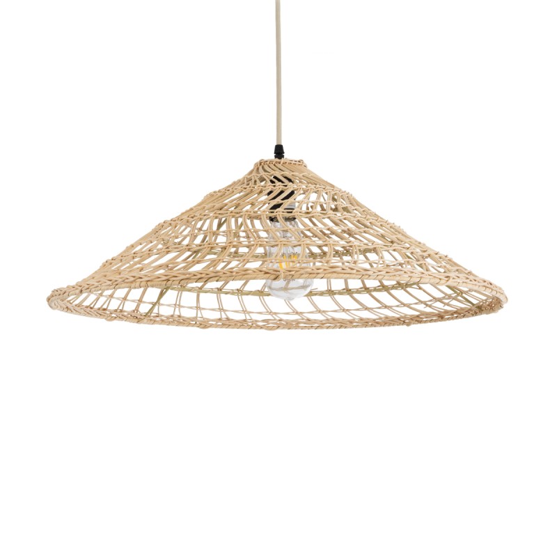 GloboStar® KAIA 02346 Boho Κρεμαστό Φωτιστικό Οροφής Μονόφωτο 1 x E27 AC220-240V IP20 - Φ60 x Υ20cm - Μπεζ Ξύλινο Μπαμπού Πλέγμα Καμπάνα
