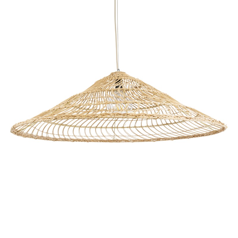 GloboStar® KAIA 02348 Boho Κρεμαστό Φωτιστικό Οροφής Μονόφωτο 1 x E27 AC220-240V IP20 - Φ100 x Υ30cm - Μπεζ Ξύλινο Μπαμπού Πλέγμα Καμπάνα