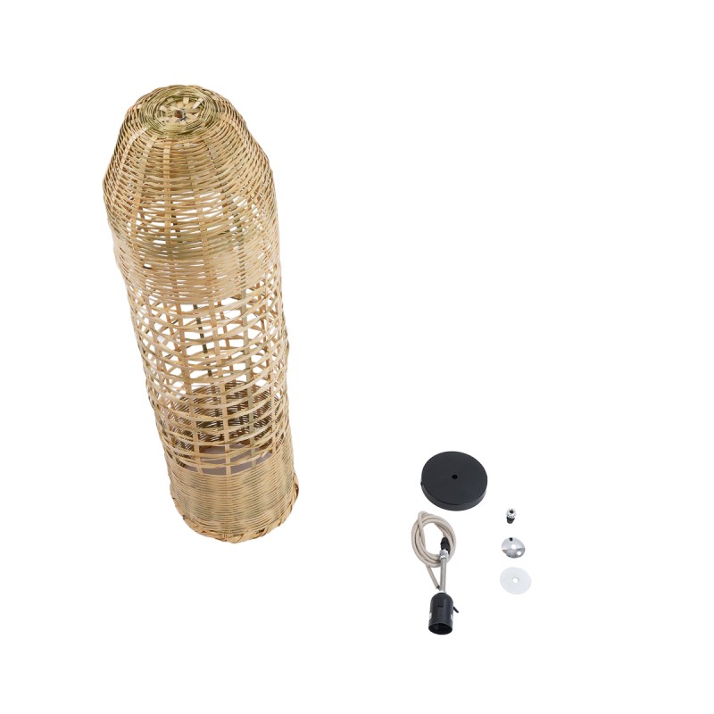 GloboStar® WAIKIKI 02350 Boho Κρεμαστό Φωτιστικό Οροφής Μονόφωτο 1 x E27 AC220-240V IP20 - Φ20 x Υ80cm - Μπεζ Ξύλινο Μπαμπού Πλέγμα Καμπάνα