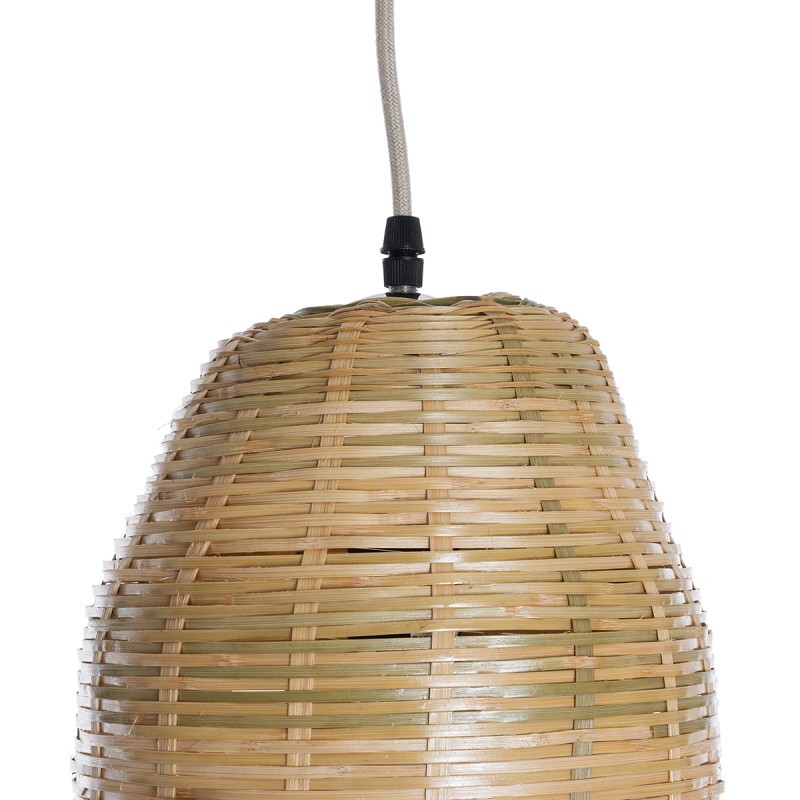 GloboStar® WAIKIKI 02350 Boho Κρεμαστό Φωτιστικό Οροφής Μονόφωτο 1 x E27 AC220-240V IP20 - Φ20 x Υ80cm - Μπεζ Ξύλινο Μπαμπού Πλέγμα Καμπάνα