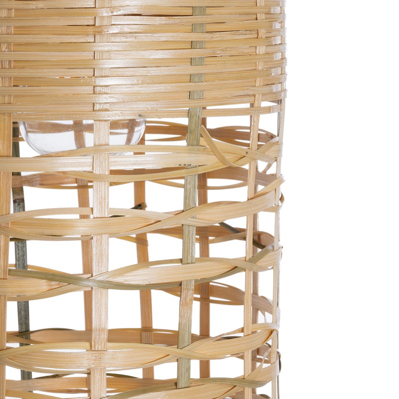 GloboStar® WAIKIKI 02350 Boho Κρεμαστό Φωτιστικό Οροφής Μονόφωτο 1 x E27 AC220-240V IP20 - Φ20 x Υ80cm - Μπεζ Ξύλινο Μπαμπού Πλέγμα Καμπάνα