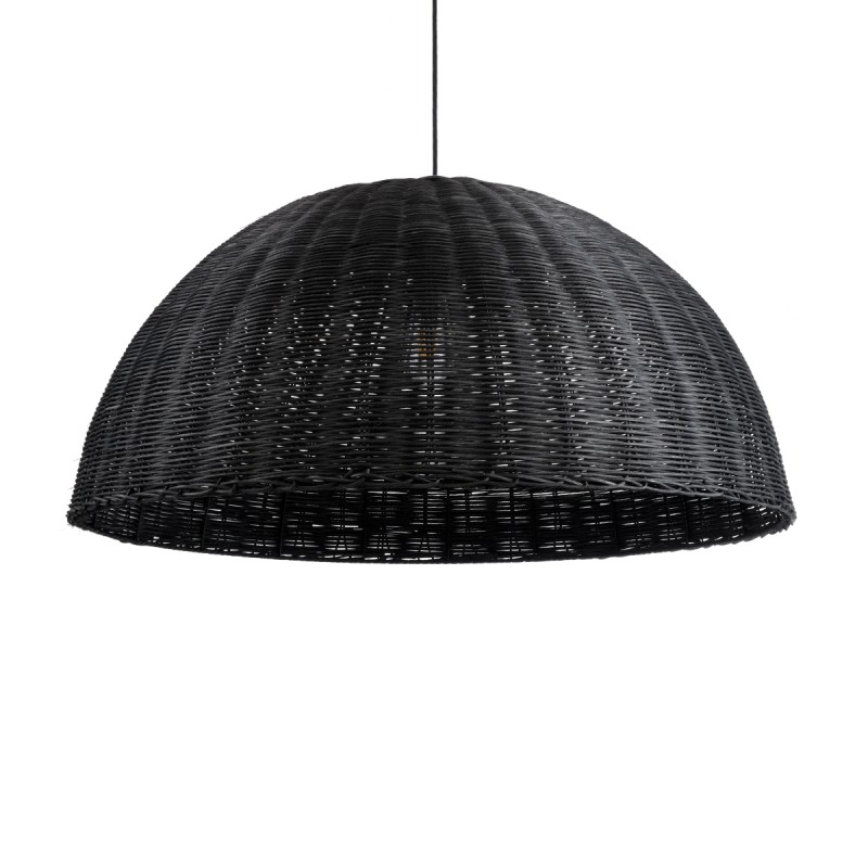 GloboStar® MONTANA 02384 Boho Κρεμαστό Φωτιστικό Οροφής Μονόφωτο 1 x E27 AC220-240V IP20 - Φ80 x Υ40cm - Μαύρο Μπαμπού Πλέγμα Καμπάνα