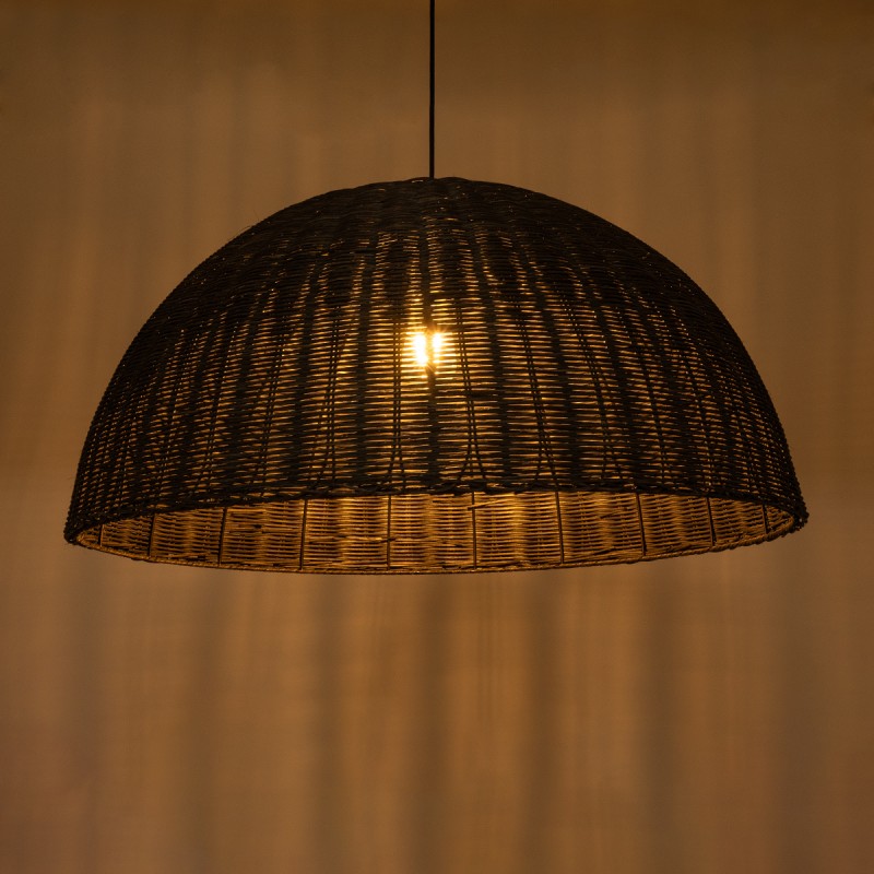 GloboStar® MONTANA 02384 Boho Κρεμαστό Φωτιστικό Οροφής Μονόφωτο 1 x E27 AC220-240V IP20 - Φ80 x Υ40cm - Μαύρο Μπαμπού Πλέγμα Καμπάνα