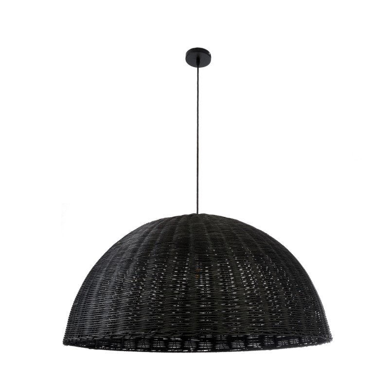 GloboStar® MONTANA 02384 Boho Κρεμαστό Φωτιστικό Οροφής Μονόφωτο 1 x E27 AC220-240V IP20 - Φ80 x Υ40cm - Μαύρο Μπαμπού Πλέγμα Καμπάνα