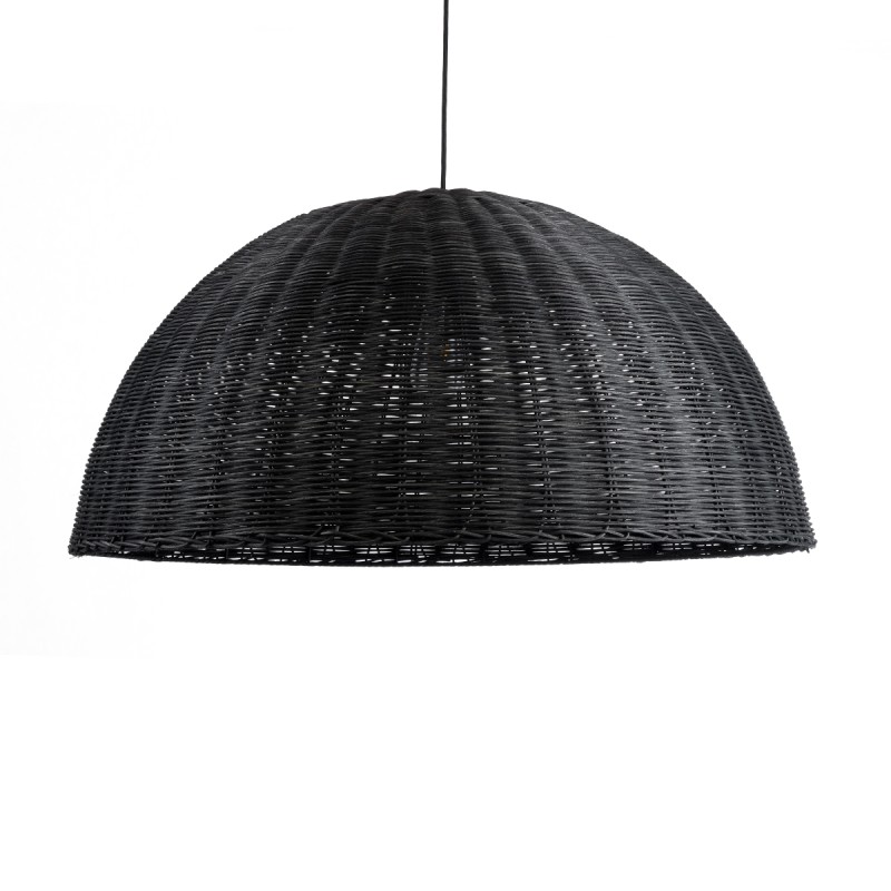 GloboStar® MONTANA 02384 Boho Κρεμαστό Φωτιστικό Οροφής Μονόφωτο 1 x E27 AC220-240V IP20 - Φ80 x Υ40cm - Μαύρο Μπαμπού Πλέγμα Καμπάνα