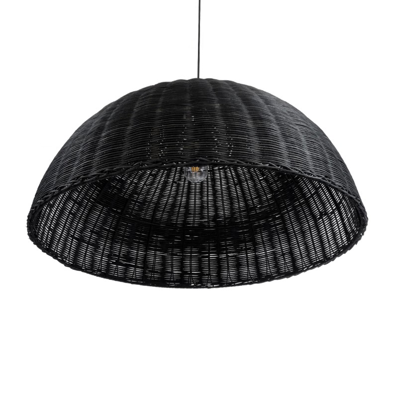 GloboStar® MONTANA 02384 Boho Κρεμαστό Φωτιστικό Οροφής Μονόφωτο 1 x E27 AC220-240V IP20 - Φ80 x Υ40cm - Μαύρο Μπαμπού Πλέγμα Καμπάνα