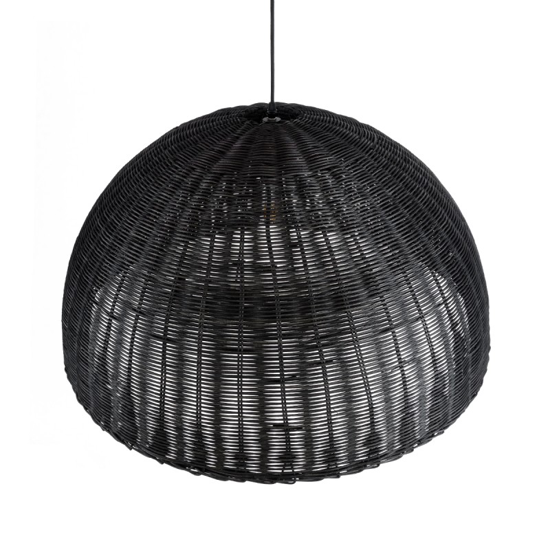 GloboStar® MONTANA 02384 Boho Κρεμαστό Φωτιστικό Οροφής Μονόφωτο 1 x E27 AC220-240V IP20 - Φ80 x Υ40cm - Μαύρο Μπαμπού Πλέγμα Καμπάνα