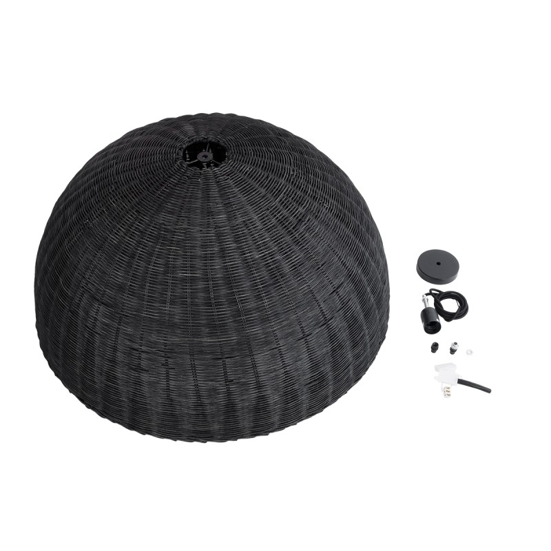 GloboStar® MONTANA 02384 Boho Κρεμαστό Φωτιστικό Οροφής Μονόφωτο 1 x E27 AC220-240V IP20 - Φ80 x Υ40cm - Μαύρο Μπαμπού Πλέγμα Καμπάνα