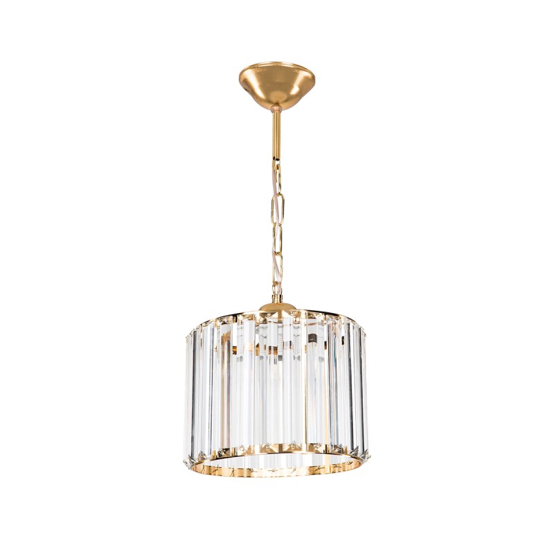 GloboStar® GLAMOROUS 203-0093 Κρύσταλλο Κρεμαστό Φωτιστικό Κρύσταλλα Μονόφωτο 1 x E27 IP20 Χρυσό Μεταλλό με Κρύσταλλο - Μ20 x Π20 x Υ45cm