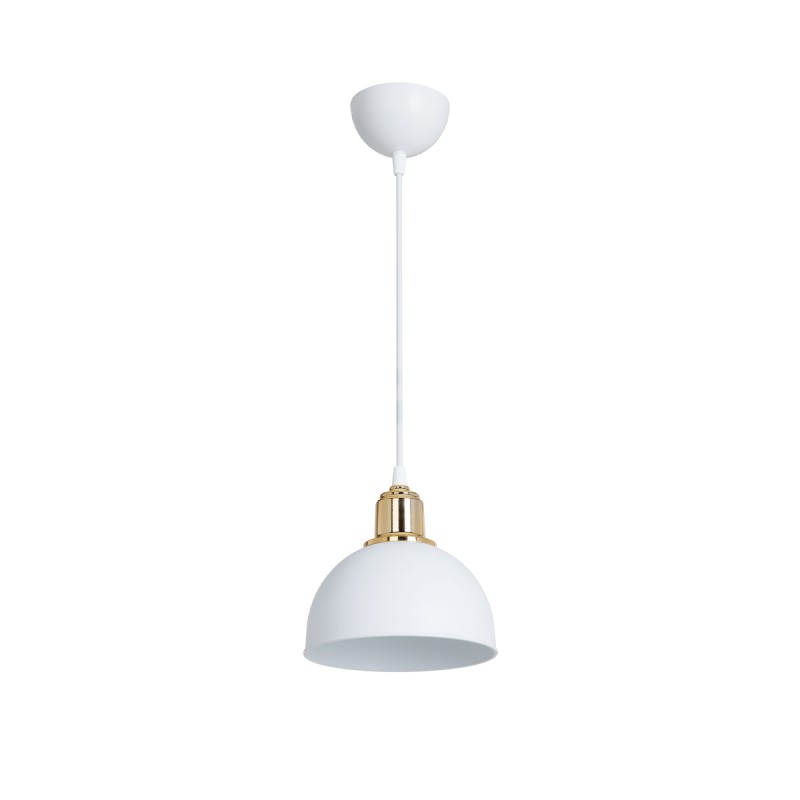 GloboStar® ΗUT 203-0147 Μοντέρνο Κρεμαστό Φωτιστικό Καμπάνα Μονόφωτο 1 x E27 IP20 Λευκό με Χρυσό Πλαστικό - Μ17.5 x Π17.5 x Υ80cm