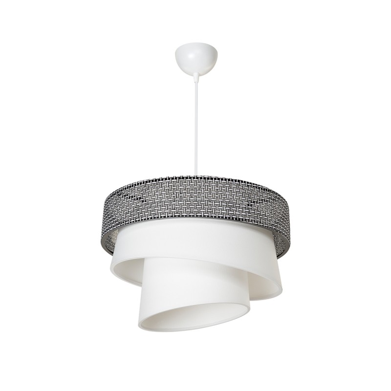 GloboStar® SIERA 203-0170 Μοντέρνο Κρεμαστό Φωτιστικό Καπέλο Μονόφωτο 1 x E27 IP20 Γκρι & Λευκό Ύφασμα - Μ38 x Π38 x Υ95cm