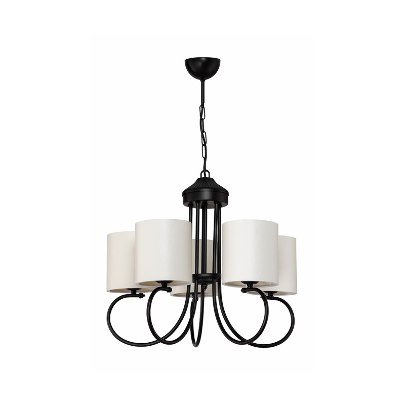 GloboStar® TRITON 203-0253 Vintage Κρεμαστό Φωτιστικό Καπέλο Πολύφωτο 5 x E27 IP20 Μαύρο Μέταλλο με Μπέζ Ύφασμα - Μ50 x Π50 x Υ48cm