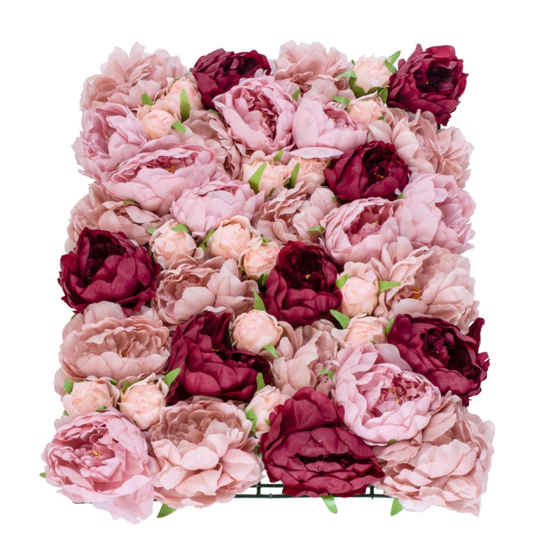 GloboStar® Artificial Garden ROSES STORY 20355 Τεχνητό Διακοσμητικό Πάνελ Λουλουδιών - Κάθετος Κήπος σύνθεση Ροζ & Βυσσινί Τριαντάφυλλα Μ40 x Π60 x Υ8cm