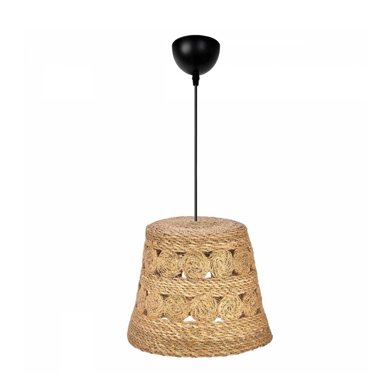 GloboStar® PANIER 204-0171 Boho Κρεμαστό Φωτιστικό Καμπάνα Μονόφωτο 1 x E27 IP20 Μπεζ Σχοινί - Μ32 x Π32 x Υ30cm