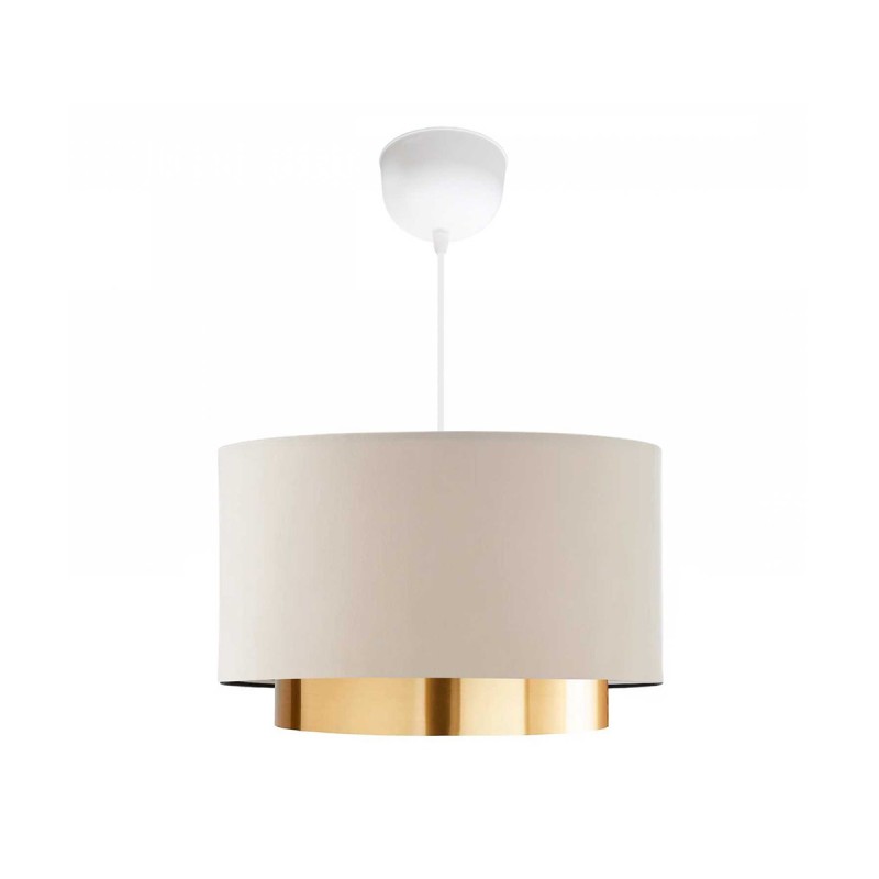 GloboStar® BASIL 204-0173 Μοντέρνο Κρεμαστό Φωτιστικό Kαπέλο Μονόφωτο 1 x E27 IP20 Μπεζ & Χρυσό Ύφασμα - Μ30 x Π30 x Υ20cm