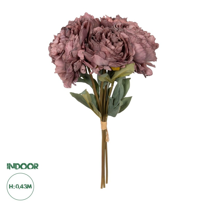 GloboStar® Artificial Garden DARK PING PEONY FLOWER BOUQUET 21085 Τεχνητό Διακοσμητικό Μπουκέτο Σκούρο Ροζ Παιώνιας Y43cm