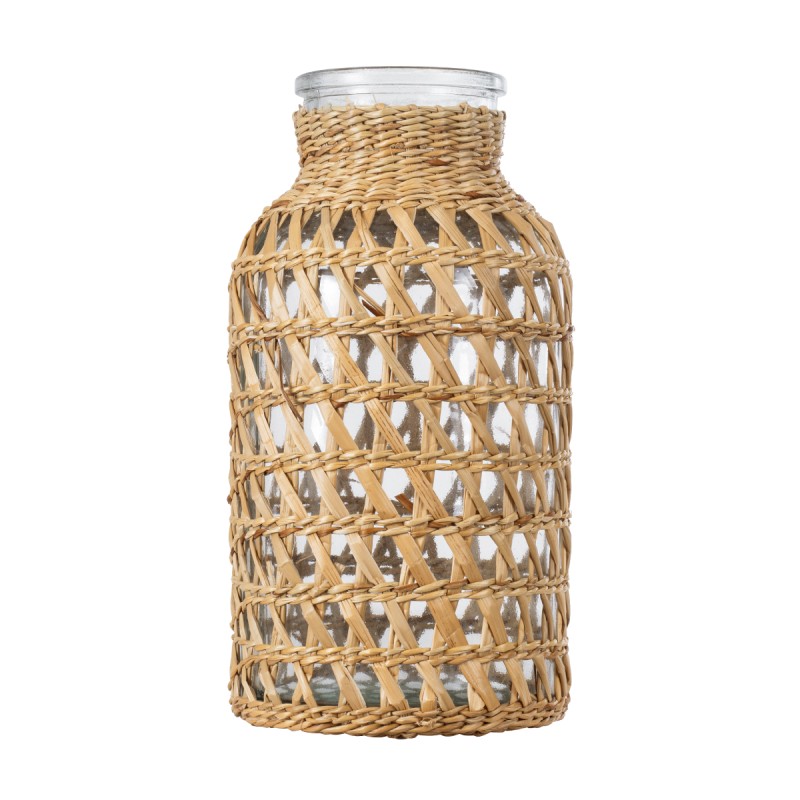 GloboStar® MANDY 35628 Διακοσμητικό Βάζο Γυάλινο Διάφανο με Μπαμπού Φ10.5 x Υ20cm