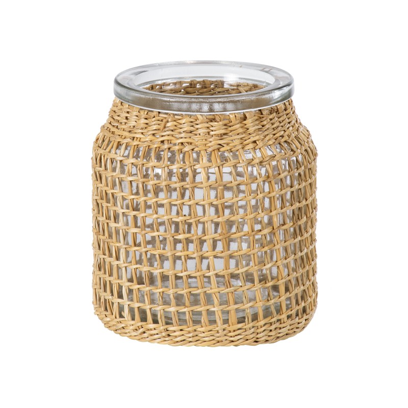 GloboStar® MANDY 35633 Διακοσμητικό Βάζο Γυάλινο Διάφανο με Μπαμπού Φ10.5 x Υ11cm