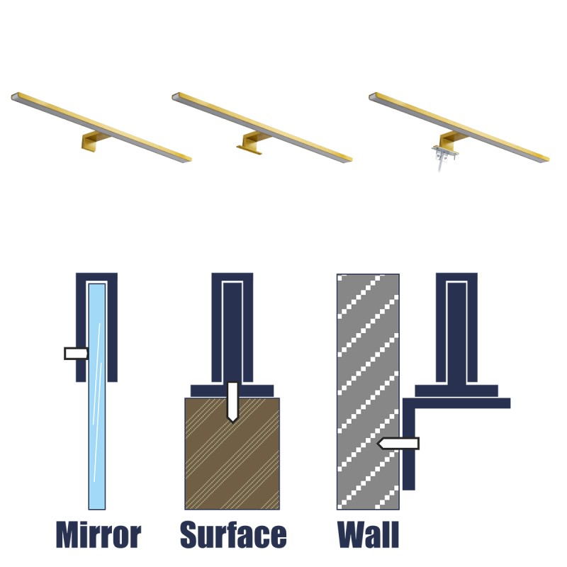 GloboStar® NINA 60421 Μοντέρνο Φωτιστικό Τοίχου - Απλίκα Καθρέπτη Μπάνιου - Πίνακα LED 12W 1400lm 120° AC 220-240V IP44 Μ60 x Π10.5 x Υ4cm - Φυσικό Λευκό 4500K - Χρυσό - 3 Χρόνια Εγγύηση