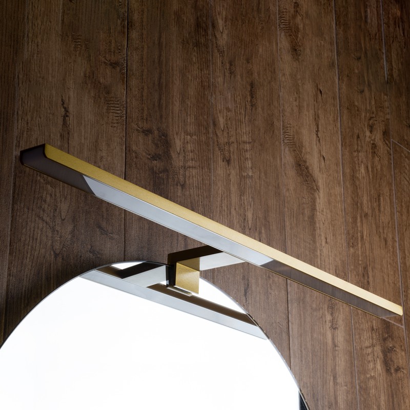 GloboStar® NINA 60421 Μοντέρνο Φωτιστικό Τοίχου - Απλίκα Καθρέπτη Μπάνιου - Πίνακα LED 12W 1400lm 120° AC 220-240V IP44 Μ60 x Π10.5 x Υ4cm - Φυσικό Λευκό 4500K - Χρυσό - 3 Χρόνια Εγγύηση