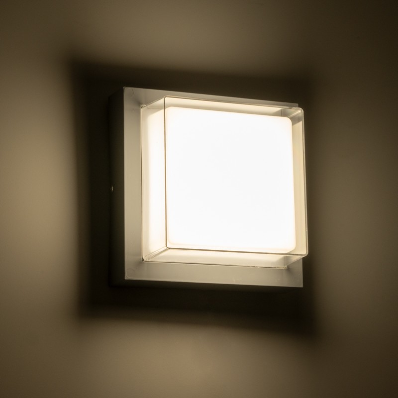 GLOBOSTAR® NEXUS 60768 Φωτιστικό Τοίχου - Απλίκα Εσωτερικού/Εξωτερικού Χώρου LED 10W 1050lm 120° AC175-265V Αδιάβροχο IP65 - Πλαστικό Σώμα - Φυσικό λευκό 4500K - Μ17 x Π17 x Υ9cm - Γκρι - Bridgelux Chip - 3 Χρόνια Εγγύηση