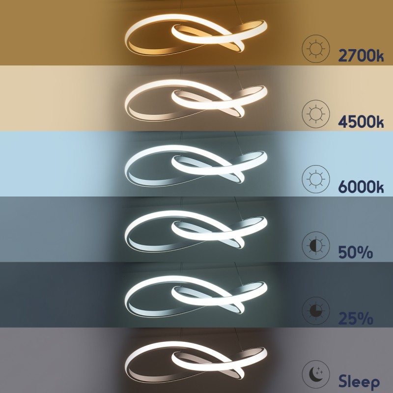 GloboStar® DEXTER 60918 Κρεμαστό Φωτιστικό Οροφής Design LED CCT 120W 13440lm 300° AC 220-240V - Εναλλαγή Φωτισμού μέσω Τηλεχειριστηρίου All In One Ψυχρό 6000k+Φυσικό 4500k+Θερμό 2700k Dimmable Φ103cm - Λευκό - 3 Years Warranty