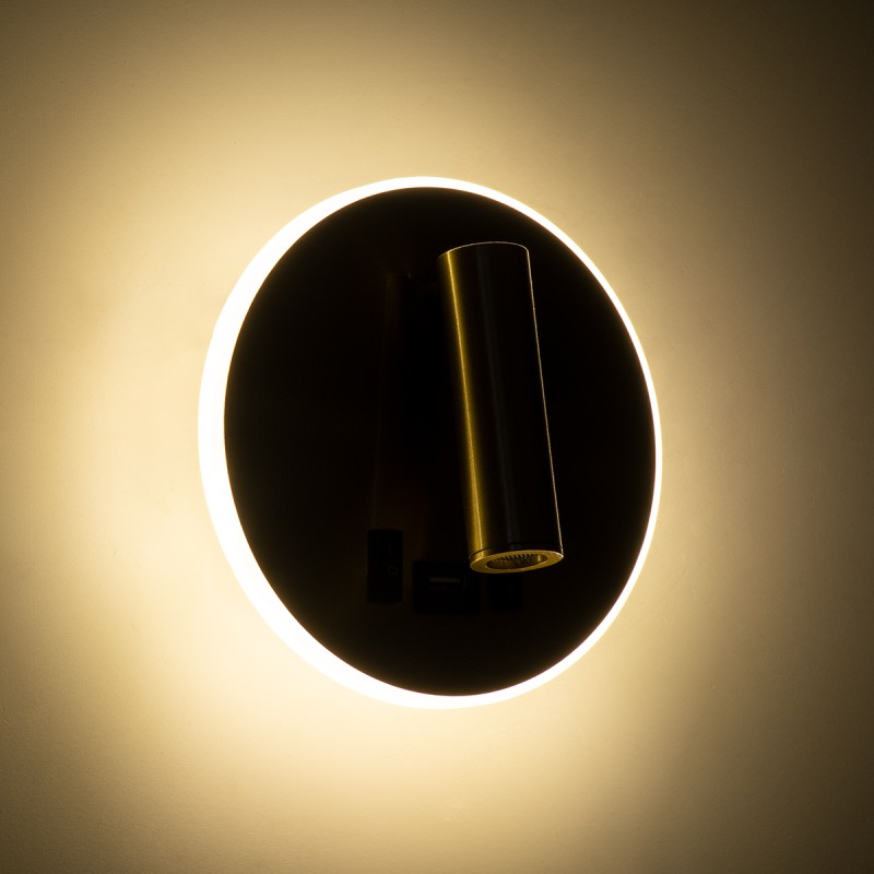 GloboStar® LADY-R 60940 Μοντέρνο Φωτιστικό Τοίχου - Απλίκα Ξενοδοχείου Bed Side LED 6W 600lm 36° & 360° AC 220-240V - Reading Light & Κρυφός Φωτισμός - Φορτιστής USB 3A - Φ15 x Υ7cm - Φυσικό Λευκό 4500K - Χρυσό Βούρτσας - 3 Χρόνια Εγγύηση