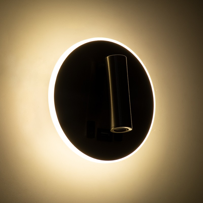 GloboStar® LADY-R 60941 Μοντέρνο Φωτιστικό Τοίχου - Απλίκα Ξενοδοχείου Bed Side LED 6W 600lm 36° & 360° AC 220-240V - Reading Light & Κρυφός Φωτισμός - Φορτιστής USB 3A - Φ15 x Υ7cm - Φυσικό Λευκό 4500K - Νίκελ Βούρτσας - 3 Χρόνια Εγγύηση