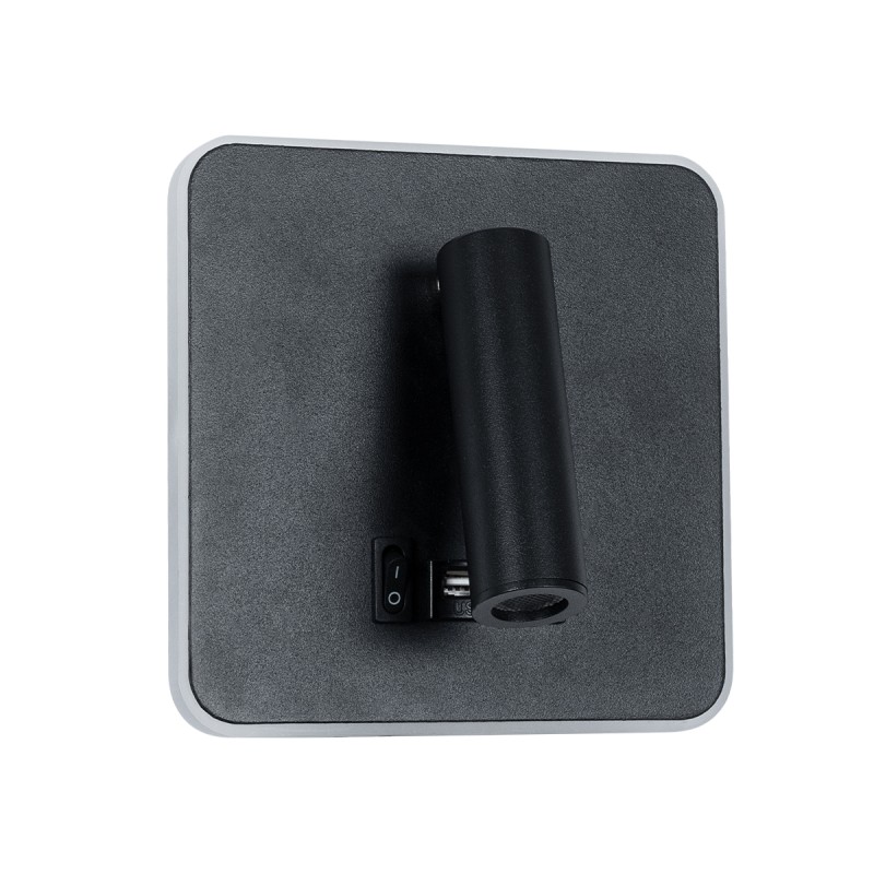 GloboStar® LADY-S 60942 Μοντέρνο Φωτιστικό Τοίχου - Απλίκα Ξενοδοχείου Bed Side LED 6W 600lm 36° & 360° AC 220-240V - Reading Light & Κρυφός Φωτισμός - Φορτιστής USB 3A - Μ15 x Π15 x Υ7cm - Φυσικό Λευκό 4500K - Μαύρο - 3 Χρόνια Εγγύηση