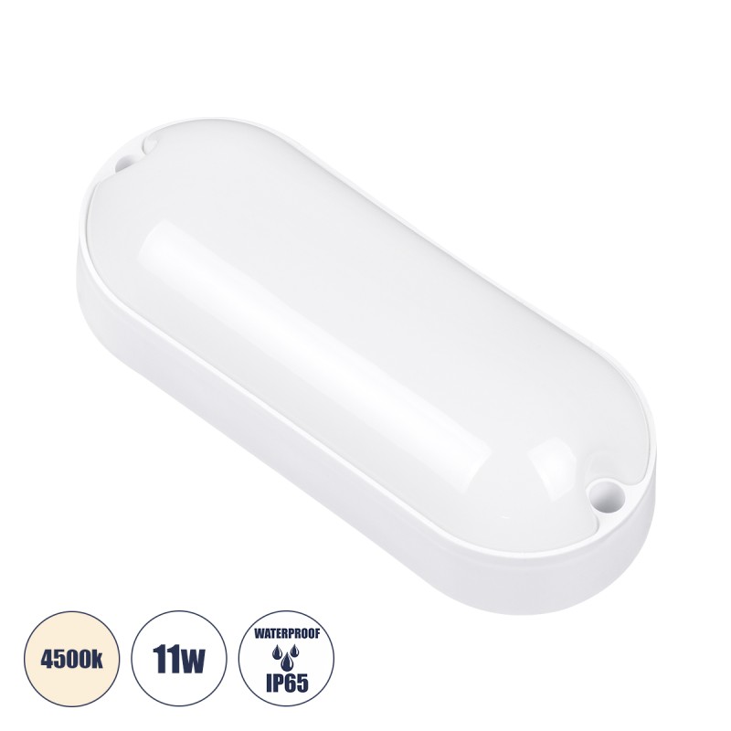 GloboStar® HOMIE 61001 LED Πλαφονιέρα Οροφής - Τοίχου Οβάλ 11W 939lm 150° AC 220-240V Αδιάβροχο IP65 Μ17 x Π7 x Υ4.5cm Φυσικό Λευκό 4500K - 3 Years Warranty