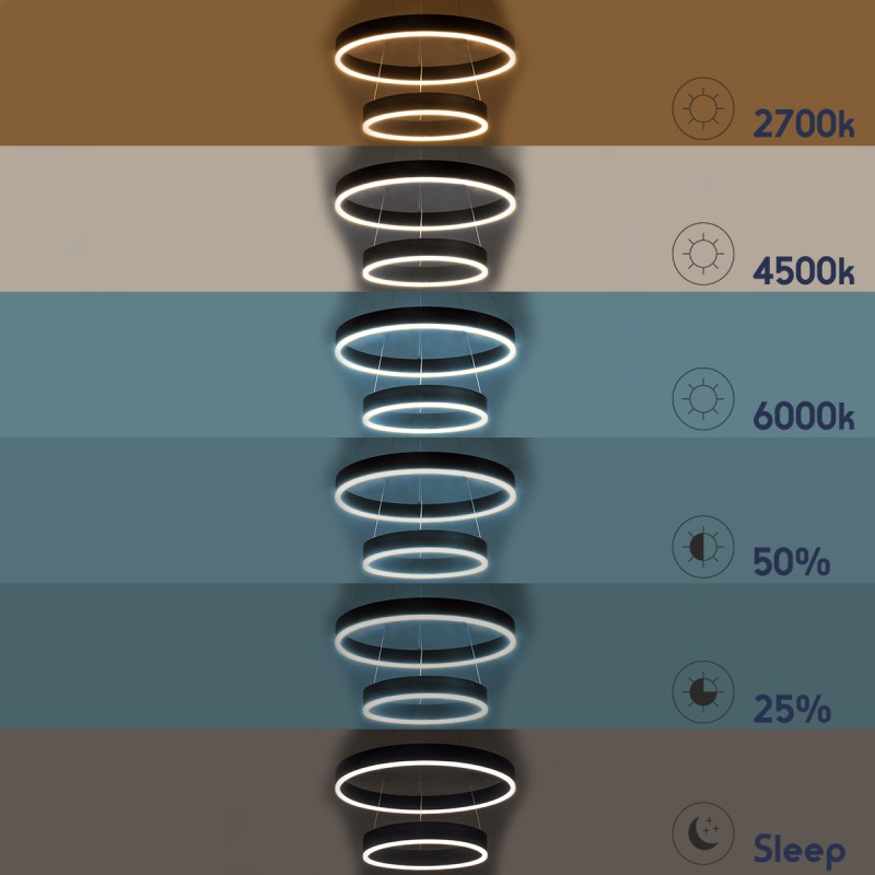GloboStar® VENOM DUO 61185-DECO Κρεμαστό Φωτιστικό Δαχτυλίδι-Κύκλος LED CCT 75W 8818lm 120° AC 220-240V - Εναλλαγή Φωτισμού μέσω Τηλεχειριστηρίου All In One Ψυχρό 6000K+Φυσικό 4500K+Θερμό 2700K Dimmable Φ40+60cm - Μαύρο - 3 Years Warranty