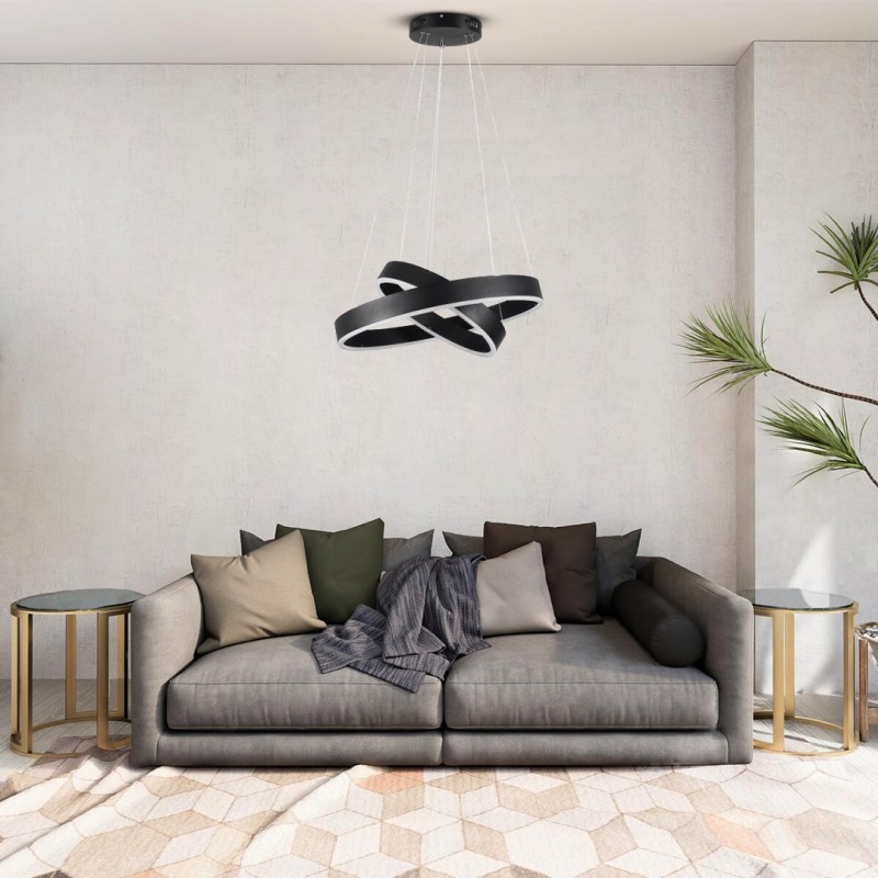 GloboStar® VENOM DUO 61185-DECO Κρεμαστό Φωτιστικό Δαχτυλίδι-Κύκλος LED CCT 75W 8818lm 120° AC 220-240V - Εναλλαγή Φωτισμού μέσω Τηλεχειριστηρίου All In One Ψυχρό 6000K+Φυσικό 4500K+Θερμό 2700K Dimmable Φ40+60cm - Μαύρο - 3 Years Warranty