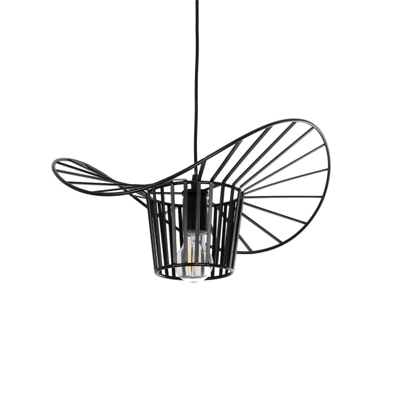 GloboStar® WIDOW 61462 Μοντέρνο Κρεμαστό Φωτιστικό Πλέγμα Μονόφωτο 1 x E27 IP20 Μαύρο Σχοινί με Μαύρο Σύρμα - Μ42 x Π42 x Υ20.5cm