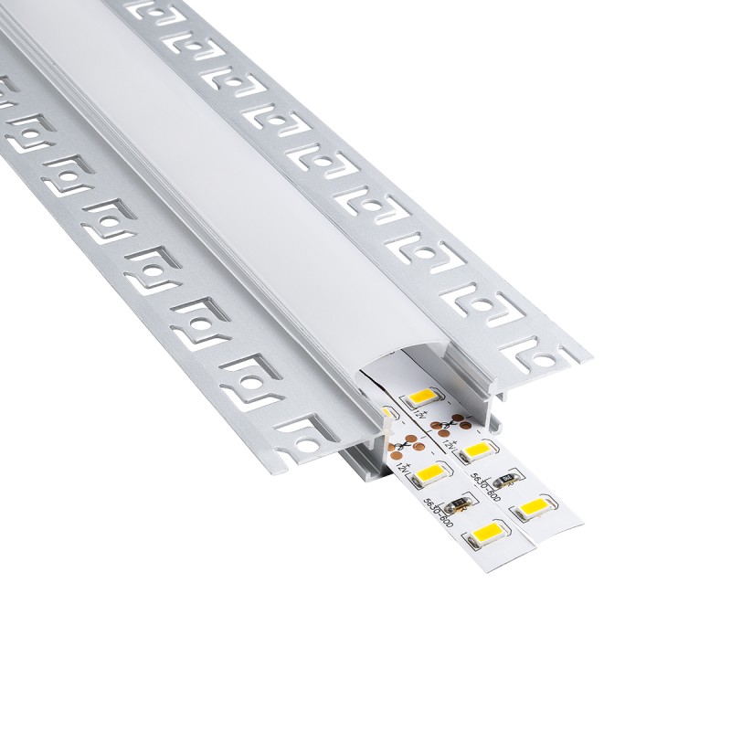 GloboStar® PLASTERBOARD-PROFILE 70819-2M Προφίλ Αλουμινίου - Βάση & Ψύκτρα Ταινίας LED με Λευκό Γαλακτερό Κάλυμμα - Χωνευτή Χρήση σε Γυψοσανίδα - Trimless - Πατητό Κάλυμμα - Ασημί - 2 Μέτρα - Πακέτο 5 Τεμαχίων - Μ200 x Π6.7 x Υ1.4cm